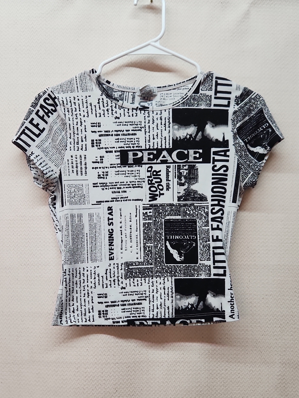 Rue21 Black & White Newspaper Print Crop Top